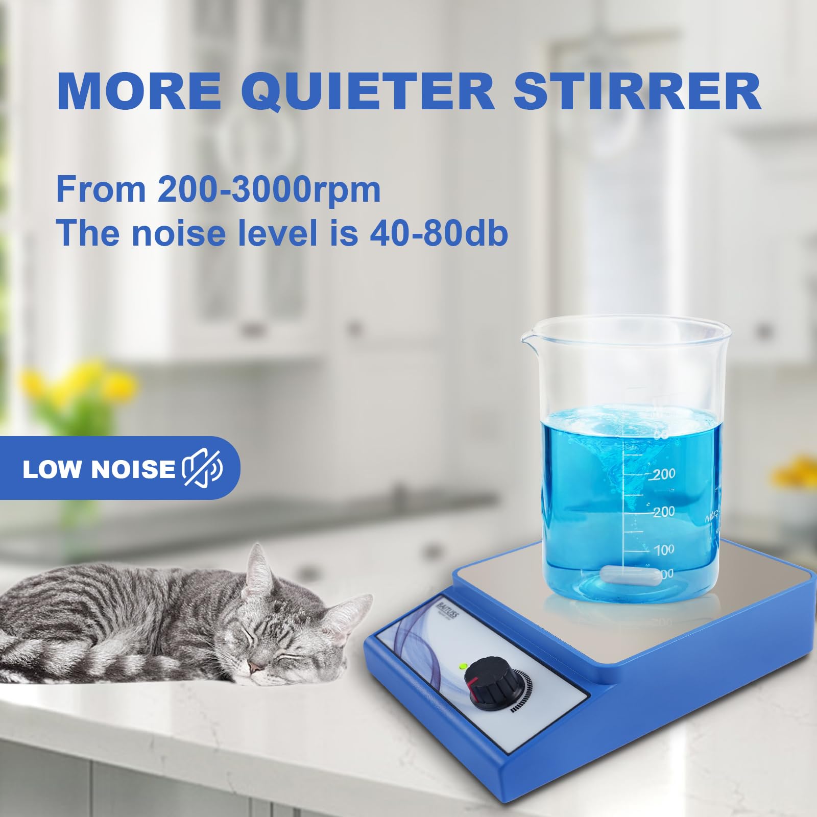 Magnetic Stirrer with Stir Bar, Stir Plate with Stainless Steel Worktop, 3000RPM Magnetic Stir Plate, Magnetic Mixer Max Stirring Capacity: 3500mL (No Heating)