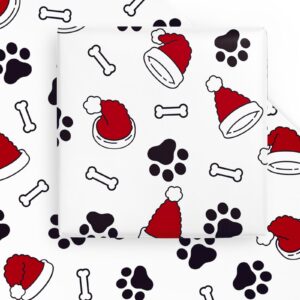 wrapaholic christmas wrapping paper sheet - 6 sheets christmas hat and dog paw design folded flat for holiday, party celebration - 19.7 inch x 27.5 inch per sheet