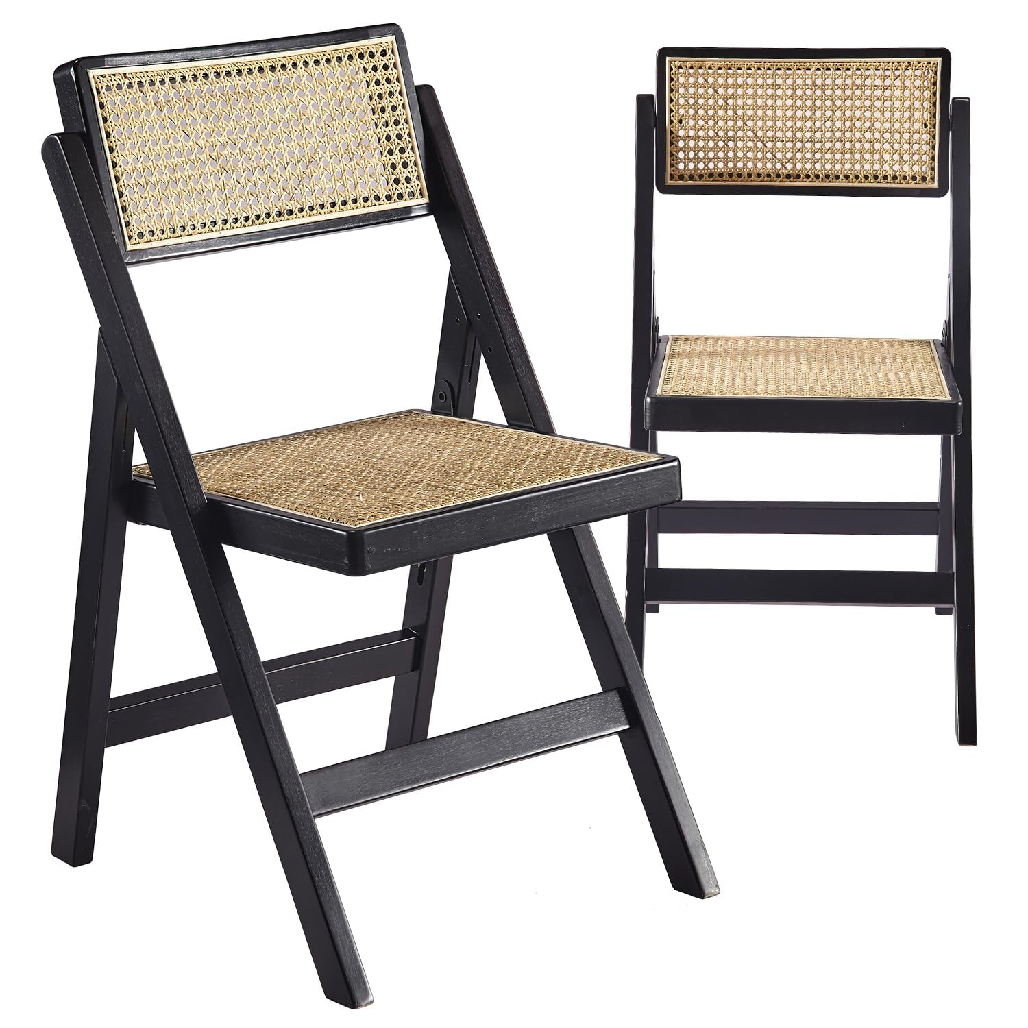 ISL Furnishings Ibiza Rattan Folding Chair, Deep Black Set of 2 – Modern Foldable Rattan Chairs for Outdoor Dining, Patio, Accent Chair for Living Room and Office, Space-Saver Design