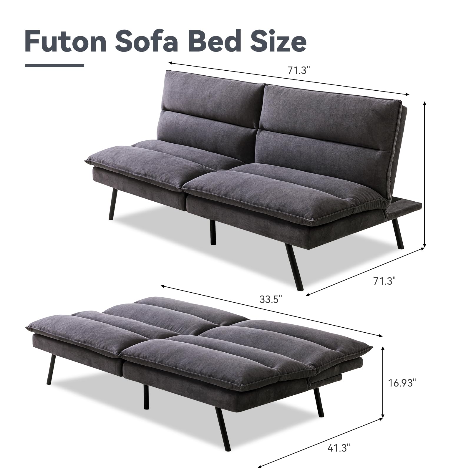 Hcore Sofa Couch Bed,Memory Foam futon Sofabed, Carbon Black