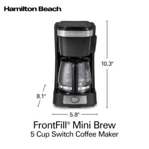 Hamilton Beach 5 Cup Drip Coffee Maker with Easy FrontFill Basket, Compact Design, Works with Smart Plugs, Glass Carafe, Auto Pause and Pour, Black & Stainless Steel (46112)