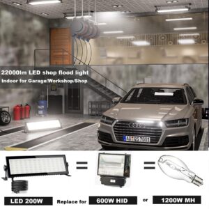 LED Shop Lights for Garage, 200W 22000lm Super Bright LED Work Light, IP66 Waterproof Outdoor Garage Light with Plug, 6500K Daylight White LED Shop Light for Workshop Warehouse Yard Factory 1 Pack