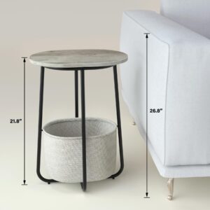 TUTOTAK Small Side Table, Oval End Table, Night Stand, Bedside Table, Sofa Table with Cloth Storage Basket, Living Room, Bed Room, Greige TB01BG063