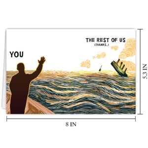 RUALOVE Sinking Ship Leaving Card, Funny New Job Card for Work Colleague,Thank you card,Coworker Leaving Card, Going Away Card for Him Her, Goodbye Card Goodluck Gift Farewell Card Coworker