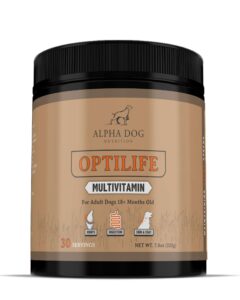 optilife multivitamin for adult dogs - contains probiotics, allergy support, joint support, muscle recovery, and skin & coat support - powder supplement (30 servings)