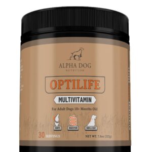 OptiLife Multivitamin for Adult Dogs - Contains Probiotics, Allergy Support, Joint Support, Muscle Recovery, and Skin & Coat Support - Powder Supplement (30 Servings)