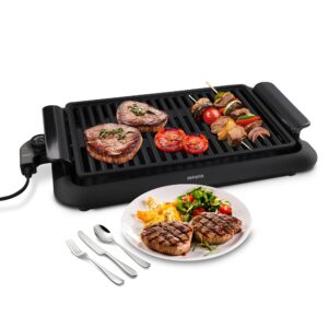 Aiwa 1200W Indoor Smokeless Grill with 5 Temperature Settings & Easy Cleaning, Black Ceramic Nonstick Skillet