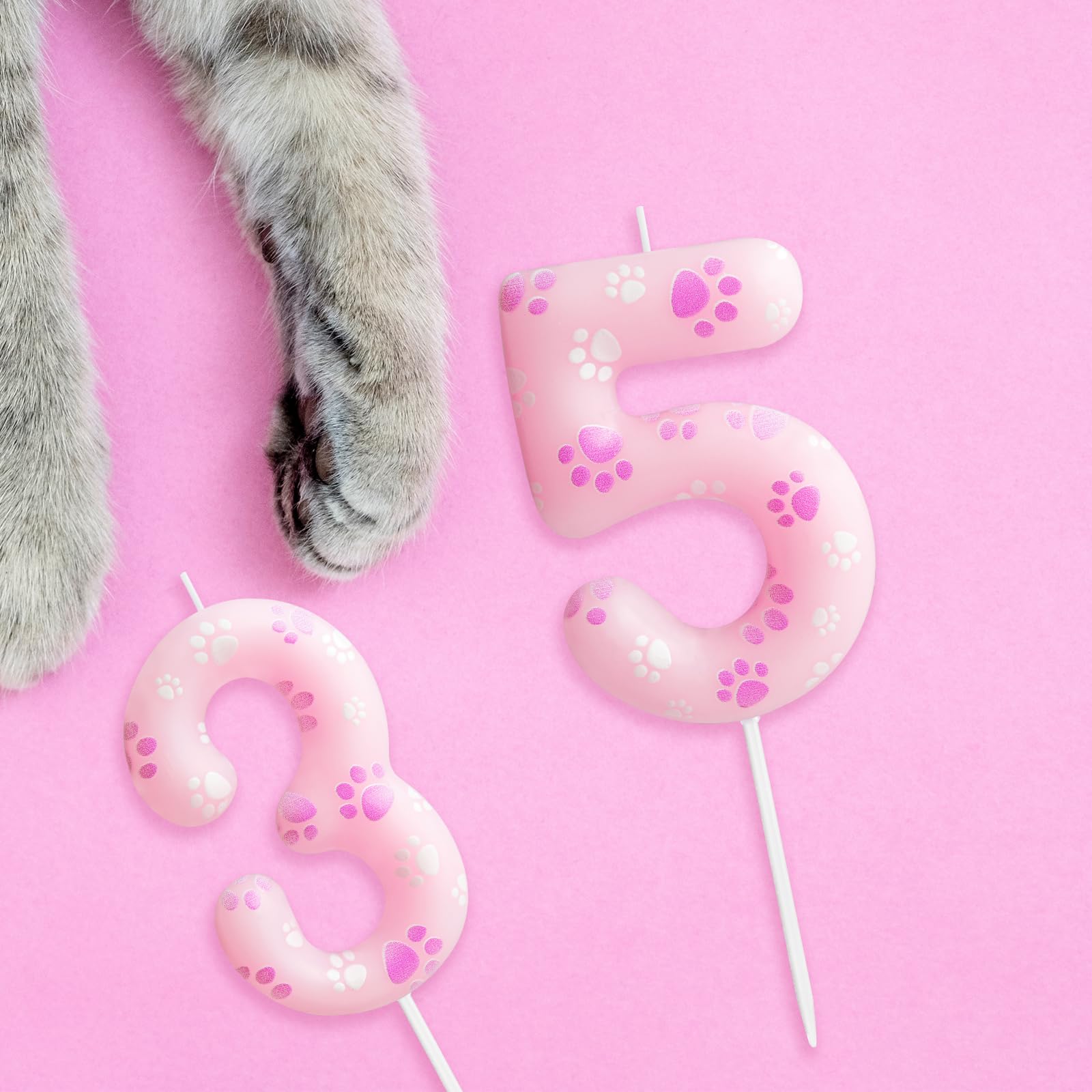 Pink Dog Paw 4th Birthday Candles, Happy Birthday Candles,Pink Dog Paw Print Themed Birthday Candles Numeral Birthday Cake Topper for Boy Girl Birthday Decoration Party Supplie