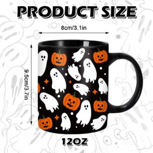 Whaline Halloween Mug Ghost Pumpkin Coffee Mug Black White Orange Ceramic Drinking Mugs for Halloween Party Supplies Table Centerpieces, 12oz