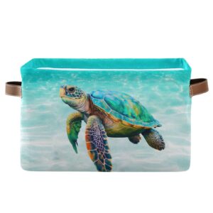 sea turtle teal large storage basket cube storage bin canvas fabric organizer handles collapsible decorative for clothes toys bedroom