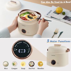 Stariver Small Rice Cooker, 2 Cups Uncooked Mini Portable Rice Cooker with Handle, Non-Stick Ramen Cooker, Rice Maker with Keep Warm & Delay Start Function, Electric Pot, 1L (Yellow)