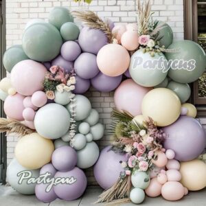 Dusty Green Purple Pink Balloon Garland Double Stuffed Lavender Mist Green Ivory Blush Balloon Pastel Light Green Lilac Balloon Arch Kit for Baby Shower Birthday Wedding Wildflower Party Decoration