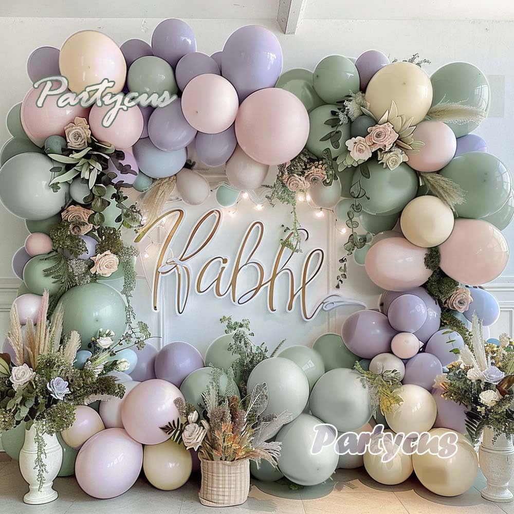 Dusty Green Purple Pink Balloon Garland Double Stuffed Lavender Mist Green Ivory Blush Balloon Pastel Light Green Lilac Balloon Arch Kit for Baby Shower Birthday Wedding Wildflower Party Decoration