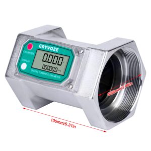 GRYVOZE 3 Inch Digital Flow Meter, 21-264 GPM Inline NPT Thread Fuel Turbine Flowmeter with LCD Display for Water, Diesel, Gas Oil, Gasoline, and Other Liquids (5 Units: Gallon, QTS, PTS, L, m³)