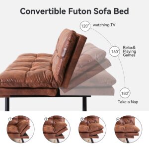 Hcore Convertible Futon Sofa Bed,Sleeper Futon Bed Couch,Memory Foam Futon Sofa,Loveseat Sofa Bed,Small Splitback Polyester Modern Sofa for Living Room,Office,Apartment,Classic Brown