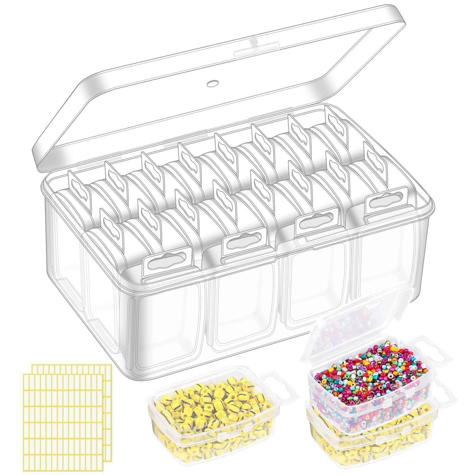 FOUSNOW 21 Pcs Small Bead Organizers With Lids, Mini Clear Plastic Containers and Storage Box for Collecting Jewelry, Bead, Sticker, with Hinged Lid Transparent Craft Supply Case