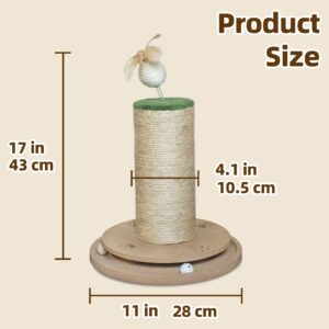 Purrzone Cat Scratching Post 3 in 1 Wooden Cat Toy with Cat Scratcher 17" Tall Cat Scratch Post with Track Balls Interactive Cat Toy for Indoor Kittens Adult Cats