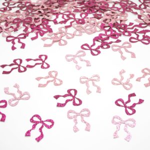 200pcs she's tying the knot confetti - tying the knot bachelorette table decorations, coquette pink bow confetti for bridal shower wedding party supplies