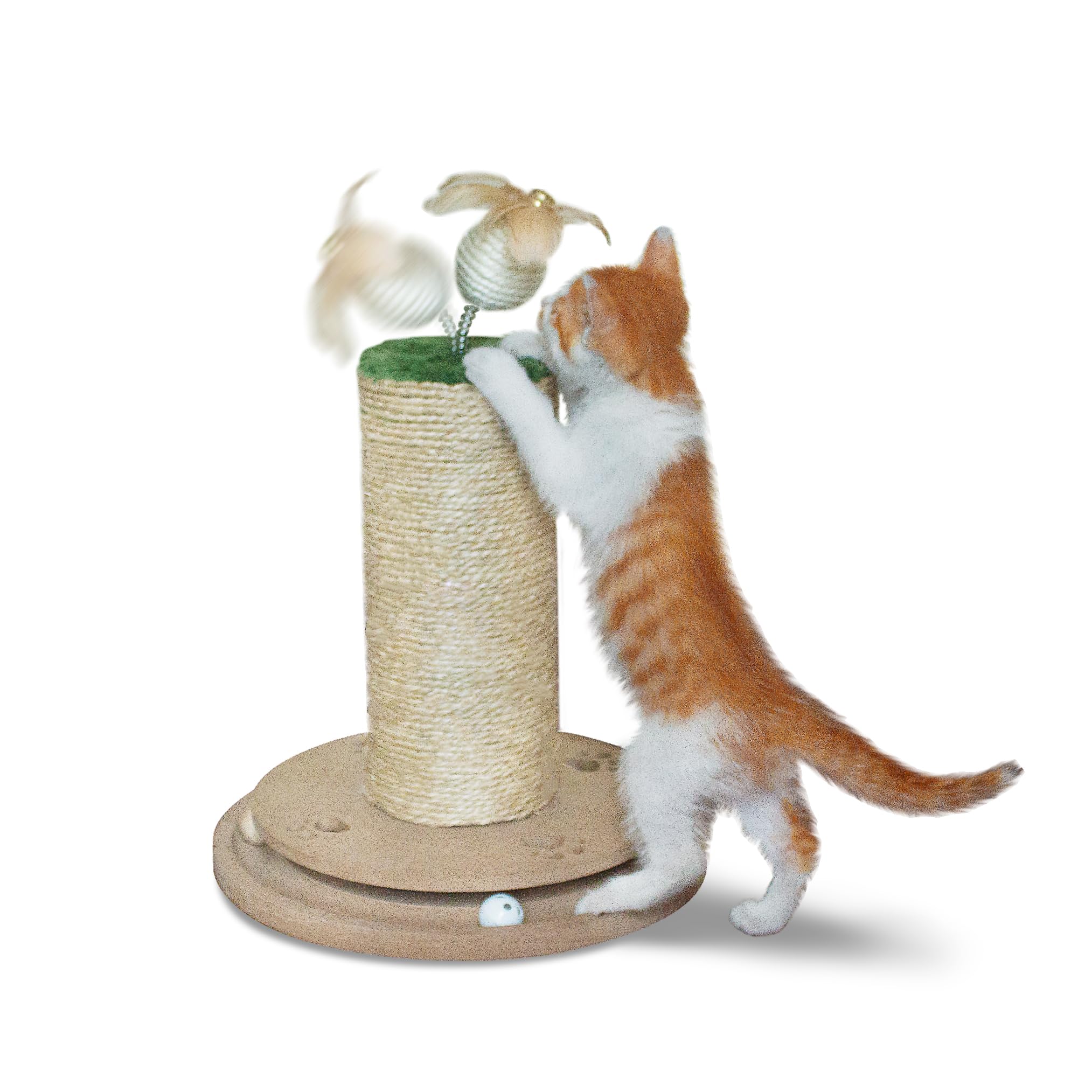 Purrzone Cat Scratching Post 3 in 1 Wooden Cat Toy with Cat Scratcher 17" Tall Cat Scratch Post with Track Balls Interactive Cat Toy for Indoor Kittens Adult Cats