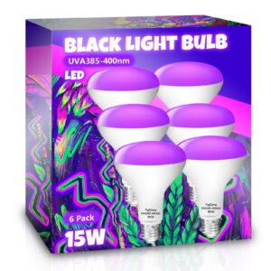 tigqiang white casing black light bulbs, blacklight bulb 6 packs, 120w equivalent, e26 br30 led black light bulb 385-400nm for halloween christmas decor, body paint, glow party, fluorescent poster