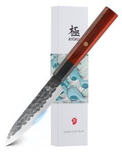 kyoku 4.5" utility knife, japanese kage series tomato knife with rosewood handle, sharp 3 layer high carbon steel kitchen knife with gift box for meat vegetable fruit cutting slicing chopping