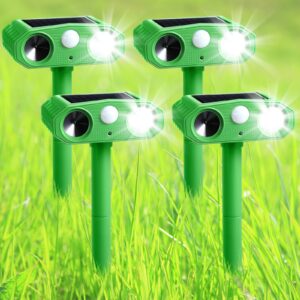 qualirey 4 pcs ultrasonic animal repellent solar animal repeller outdoor waterproof deterrent scarer with motion sensor for squirrel raccoon skunk rabbit rats deer bird