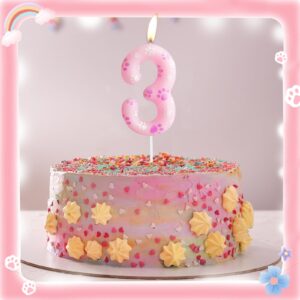 Pink Dog Paw 4th Birthday Candles, Happy Birthday Candles,Pink Dog Paw Print Themed Birthday Candles Numeral Birthday Cake Topper for Boy Girl Birthday Decoration Party Supplie