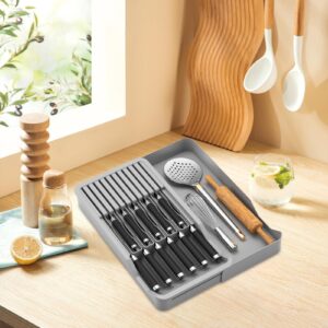 Knives Holder - Cutlery Tray Organizer, Knife Block for Drawer | Knife Holder for Drawer with Expandable Features, Compact Knives Holder for Drawer Storage, Expandable Cutlery Tray for Kitchen, Gray