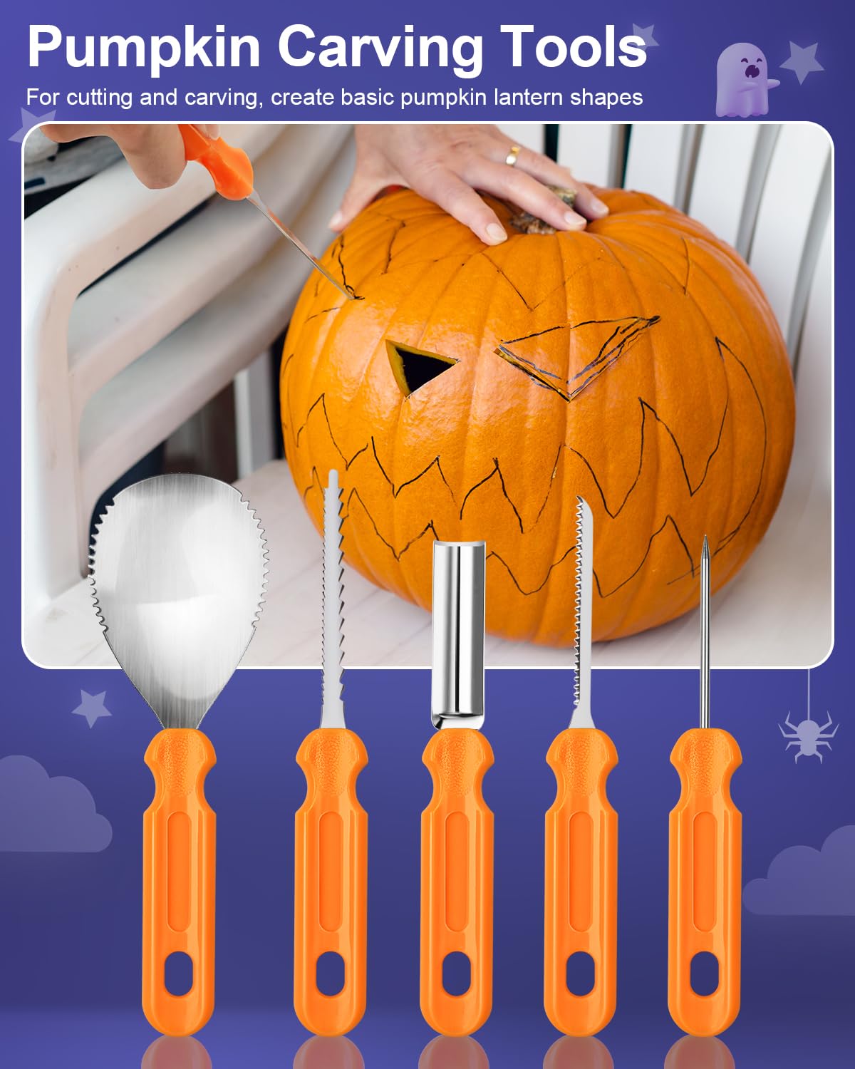 Luditek Pumpkin Carving Kit, 11 Pieces Halloween Jack-O-Lanterns Professional Stainless Steel Pumpkin Carving Tools, Pumpkin Cutting Supplies Tool Kit Halloween Gifts for Adults Kids