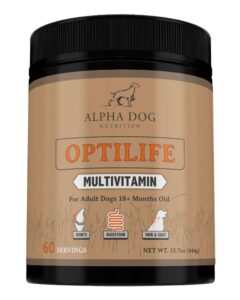 optilife multivitamin for adult dogs - contains probiotics, allergy support, joint support, muscle recovery, and skin & coat support - powder supplement (60 servings)