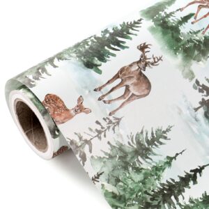 wrapaholic kraft christmas wrapping paper - mini roll - 17 inch x 33 feet - watercolor elk and winter forest landscape design for christmas, holiday, party celebration