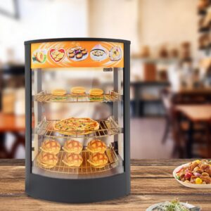 JAYGOVAN 3 Tiers Commercial Food Warmer Display, 800W Electric Countertop Food Pizza Warmer with 3 Removable Trays & Led Lighting Food Warmer Display Pretzel Warmer for Pizza, Fried Chicken