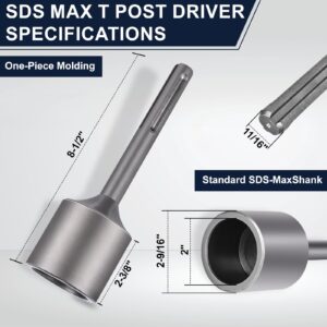 SDS Max Shank T-Post Driver for T Posts, 2 Inch Diameter Head, Compatible with SDS-Max Rotary Hammers and Demolition Hammers, for Driving T Posts, Fence Posts and Ground Rods