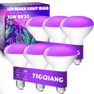 TigQiang White Casing Black Light Bulbs, Blacklight Bulb 6 Packs, 120W Equivalent, E26 BR30 LED Black Light Bulb 385-400nm for Halloween Christmas Decor, Body Paint, Glow Party, Fluorescent Poster