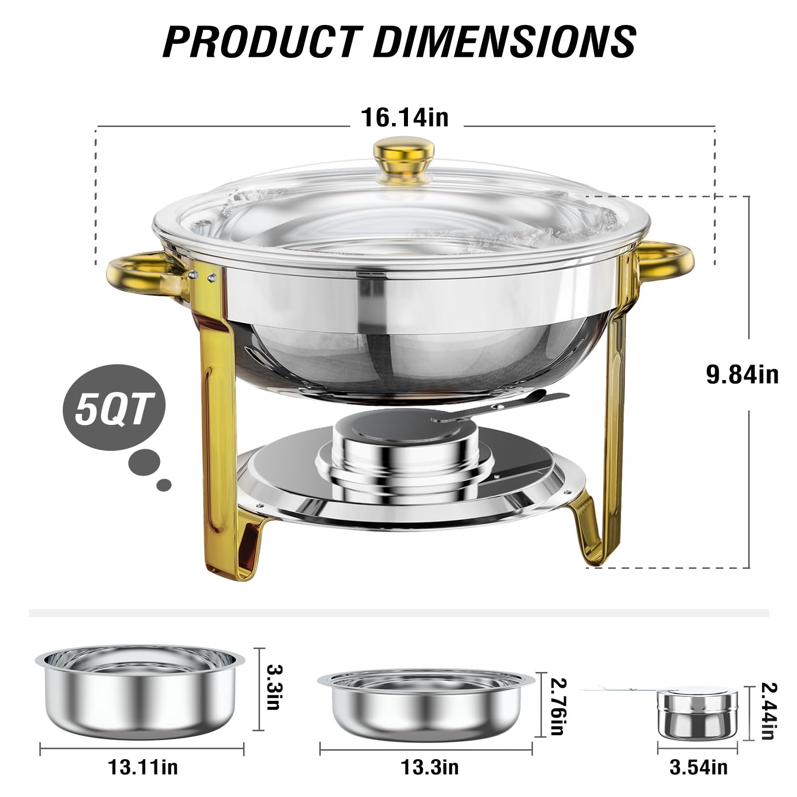 PitInnov Chafing Dish Buffet Set 4 Pack, 5 QT Round Chafing Dishes for Buffet, Stainless Steel Chafers and Buffet Warmers Sets, Catering Food Warmer for Parties, Weddings and Dinners