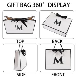 STOBOCTER Initial Gift Bags with Handles and Bow Ribbon 12.6"x10" Personalized Letter Gift Bags Birthday Gift Bag for Women Men Reusable Gift Wrap Bag for Mothers Day Wedding Graduation (M-Medium)