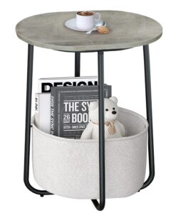 tutotak small side table, oval end table, night stand, bedside table, sofa table with cloth storage basket, living room, bed room, greige tb01bg063