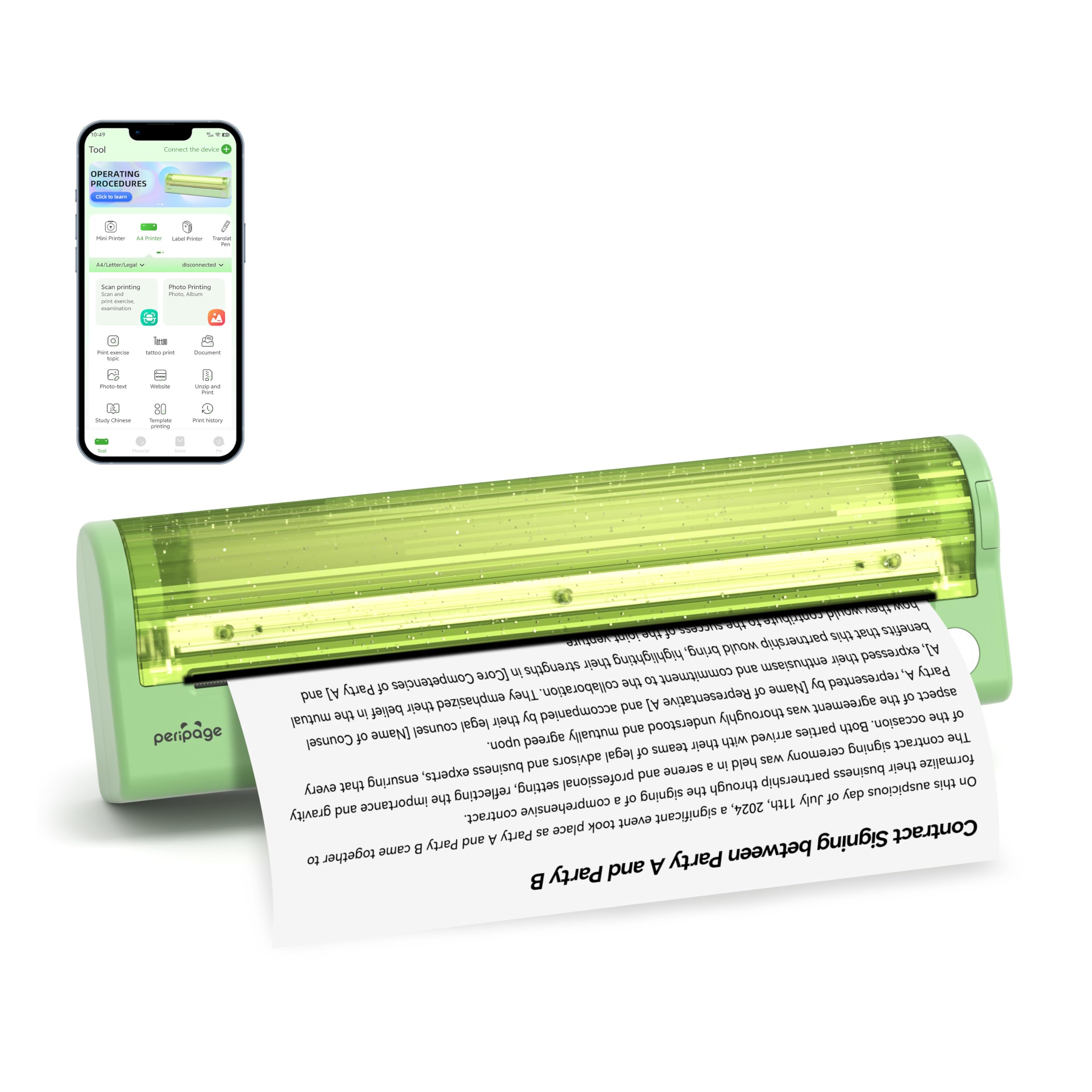 PeriPage P80 Portable Printer,Thermal Wireless Bluetooth Printer Support 8.5" X 11" US Letter & Legal,A4 Thermal Paper, Inkless Printer Compatible with iOS, Android Phone,Laptops (Green 300dpi)