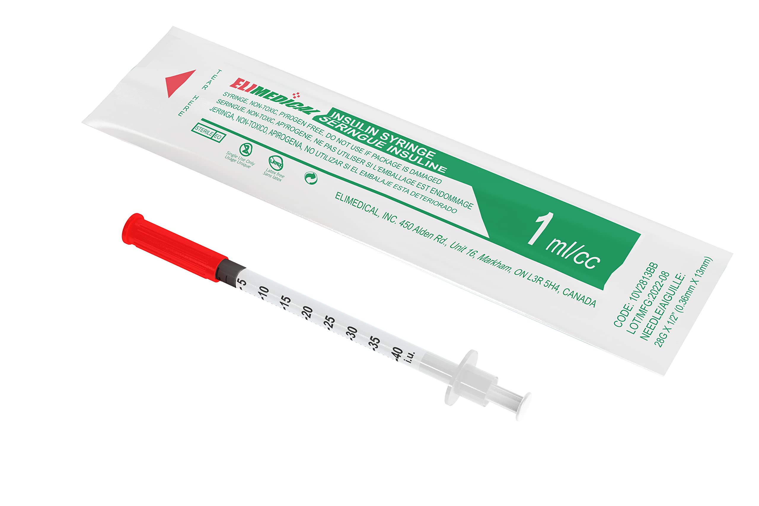 Elimedical Veterinary Syringe U-40 1ml 28G x 1/2" 30pcs/box 10V2813B