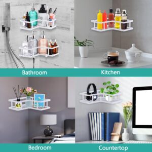 TORZCT Corner Shower Caddy 2pcs Adhesive Shower Shelves Organizer Rustproof Stainless Steel Shower Rack with 2 Hooks No Drilling Needs Bathroom Shelve Organizers for Bathroom,Kitchen Storage Rack