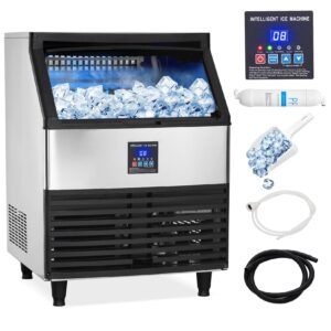 commercial ice maker 300lbs/24h, 100lbs storage bin, under counter ice machine 500w, freestanding ice machine with ice scoop, self-cleaning, for restaurants/bars