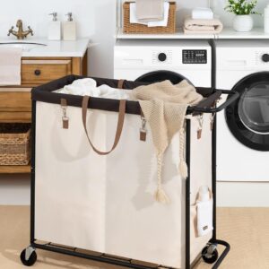 StorageWorks 200L Laundry Sorter 2 Section, Laundry Hamper with Wheels, Extra Large Laundry Basket for Clothes, Towel, Blanket, Rolling Laundry Cart for Laundry Room Organization, Beige, 1-Pack