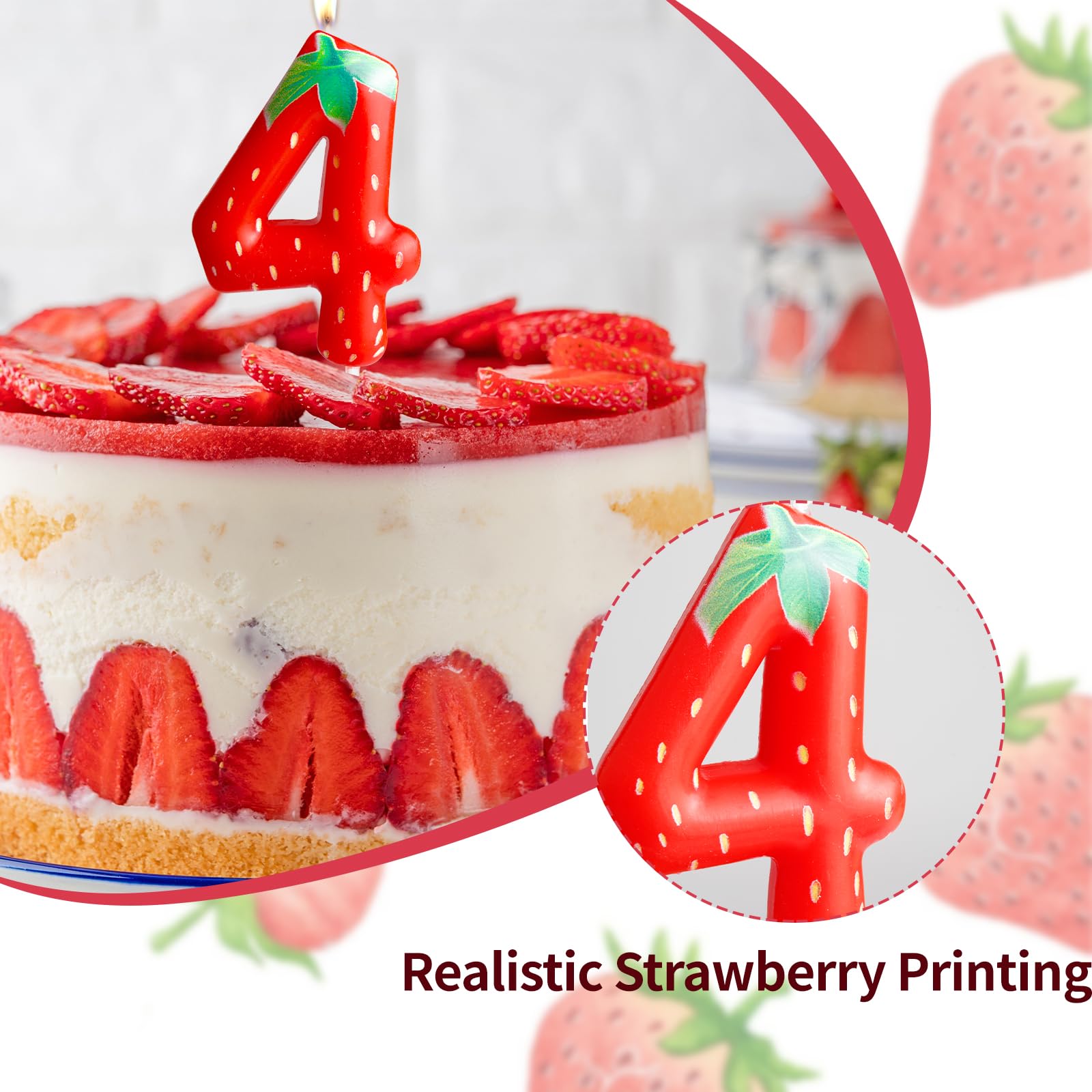 FUNCANDLE Strawberry 1st Birthday Candle Gifts for Girls,Red Strawberry Birthday Candle Decorations,Fruit Themed Candle Cake for Girls Birthday Gifts Celebration Reunions Anniversary Party Supplies