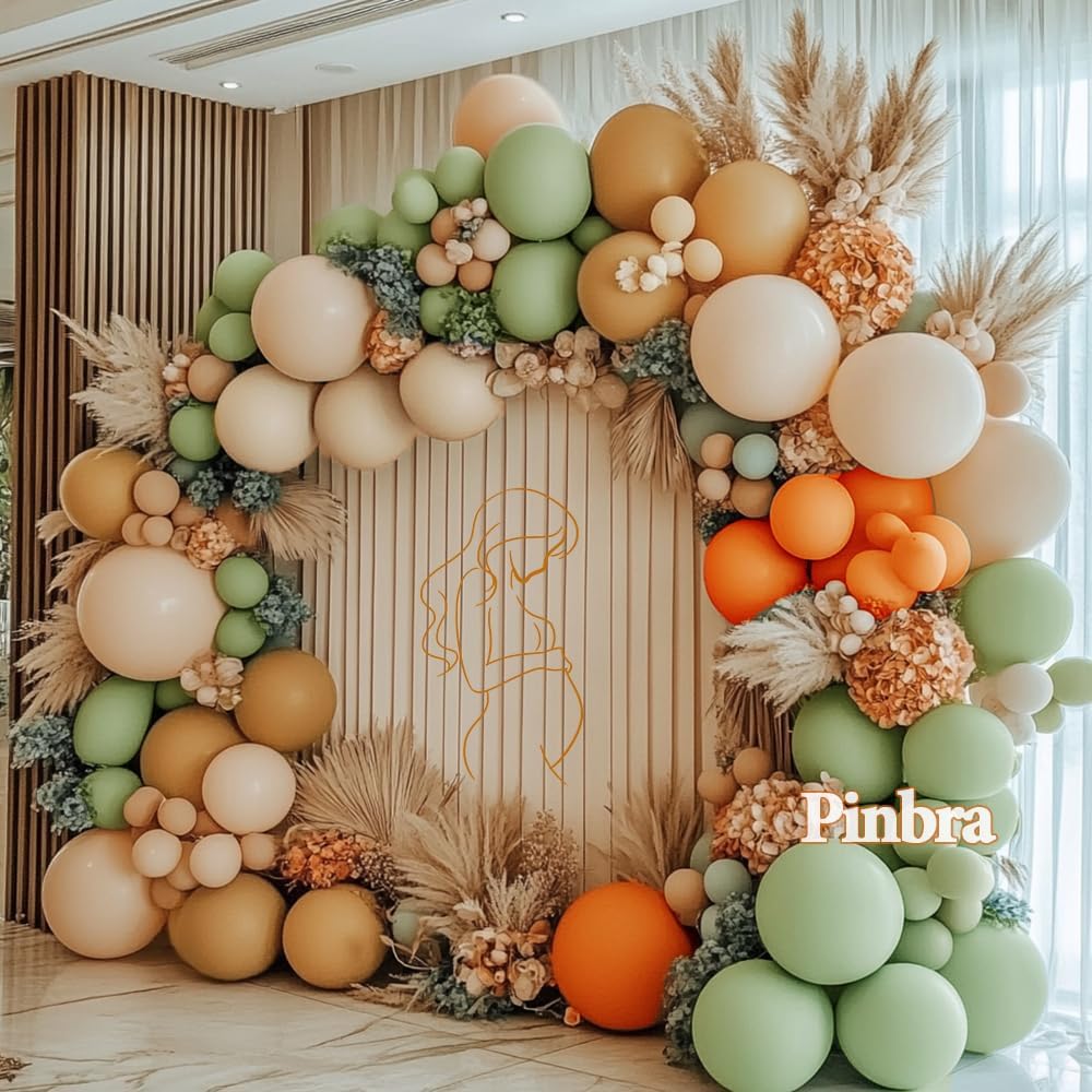 Dusty Green Orange Balloon Garland - Double Stuffed Blush Brown Nude Balloon Arch Avocado Green White Sand Balloons for Neutral Baby Shower Bridal Shower Gender Reveal Birthday Fall Party Decorations