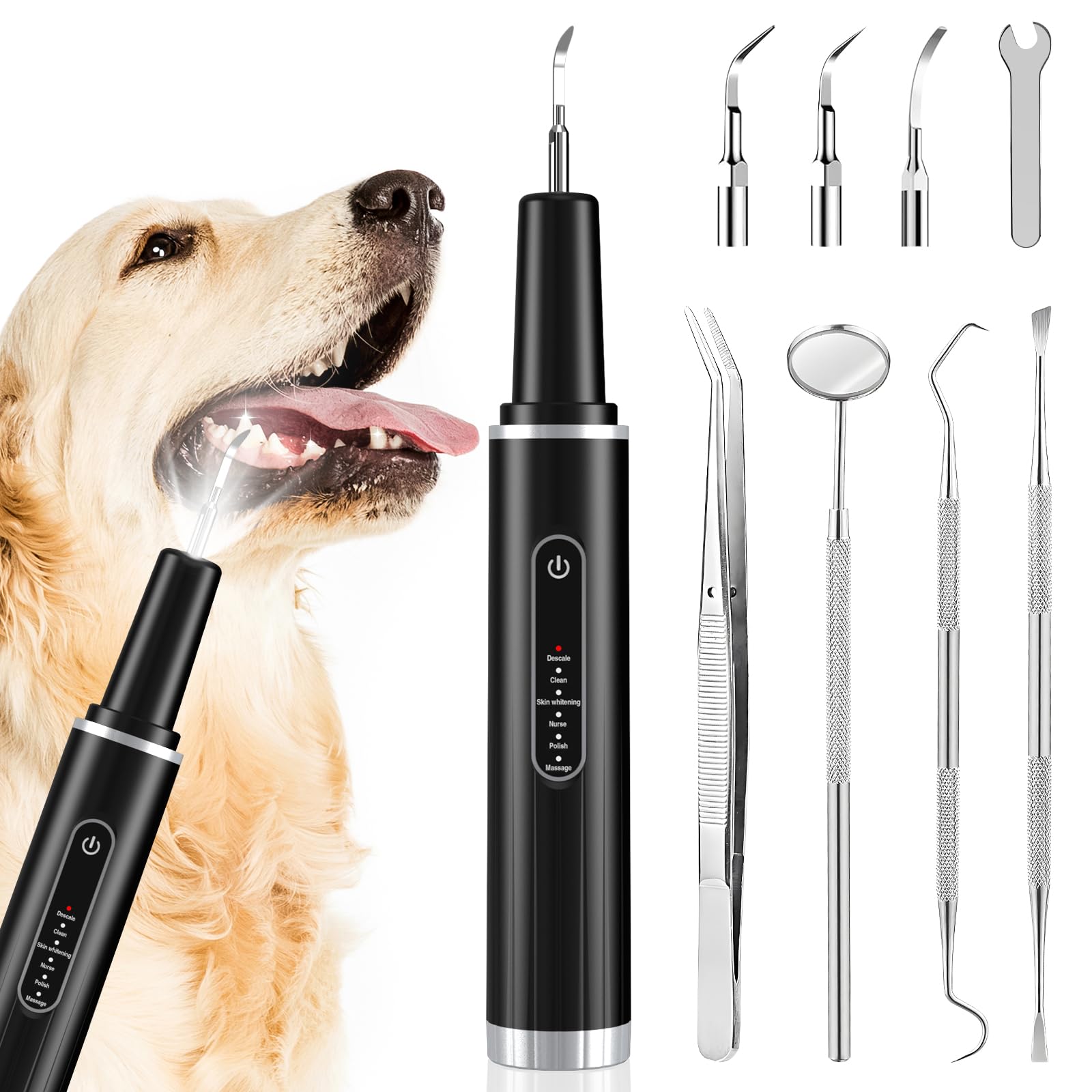 Oaknut Dog Tartar Remover for Teeth, Dog Teeth Cleaning, Dog Tooth Brushing Kit, Plaque Remover for Teeth, Teeth Cleaning Kit, Safe for Dog and Cat (Black, 8.46 in)