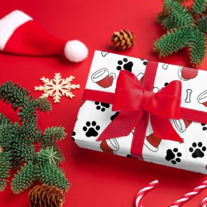 WRAPAHOLIC Christmas Wrapping Paper Sheet - 6 Sheets Christmas Hat and Dog Paw Design Folded Flat for Holiday, Party Celebration - 19.7 Inch x 27.5 Inch Per Sheet