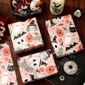 JarThenaAMCS 6 Sheets Halloween Wrapping Paper - Not Roll - Cute Pumpkin Ghost Cat Gift Wrap Paper Folded Flat DIY Craft Paper for Birthday Baby Shower Party Decor, 27.6 x 39.4 Inch