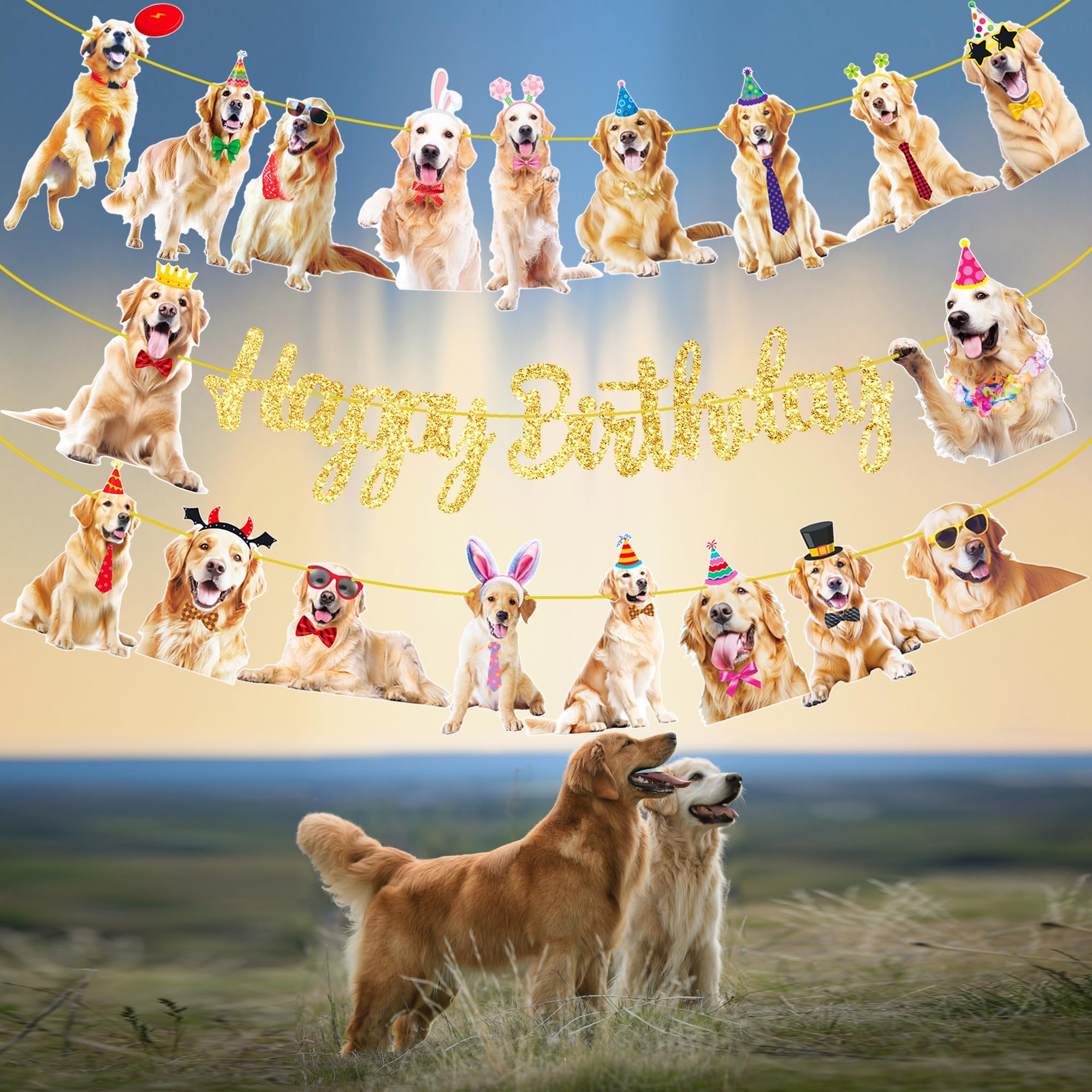 Golden Retriever Birthday Decorations 3Pcs Golden Retriever Birthday Party Banners Dog Birthday Decorations Puppy Dog Party Banners for Dog Birthday Party Supplies