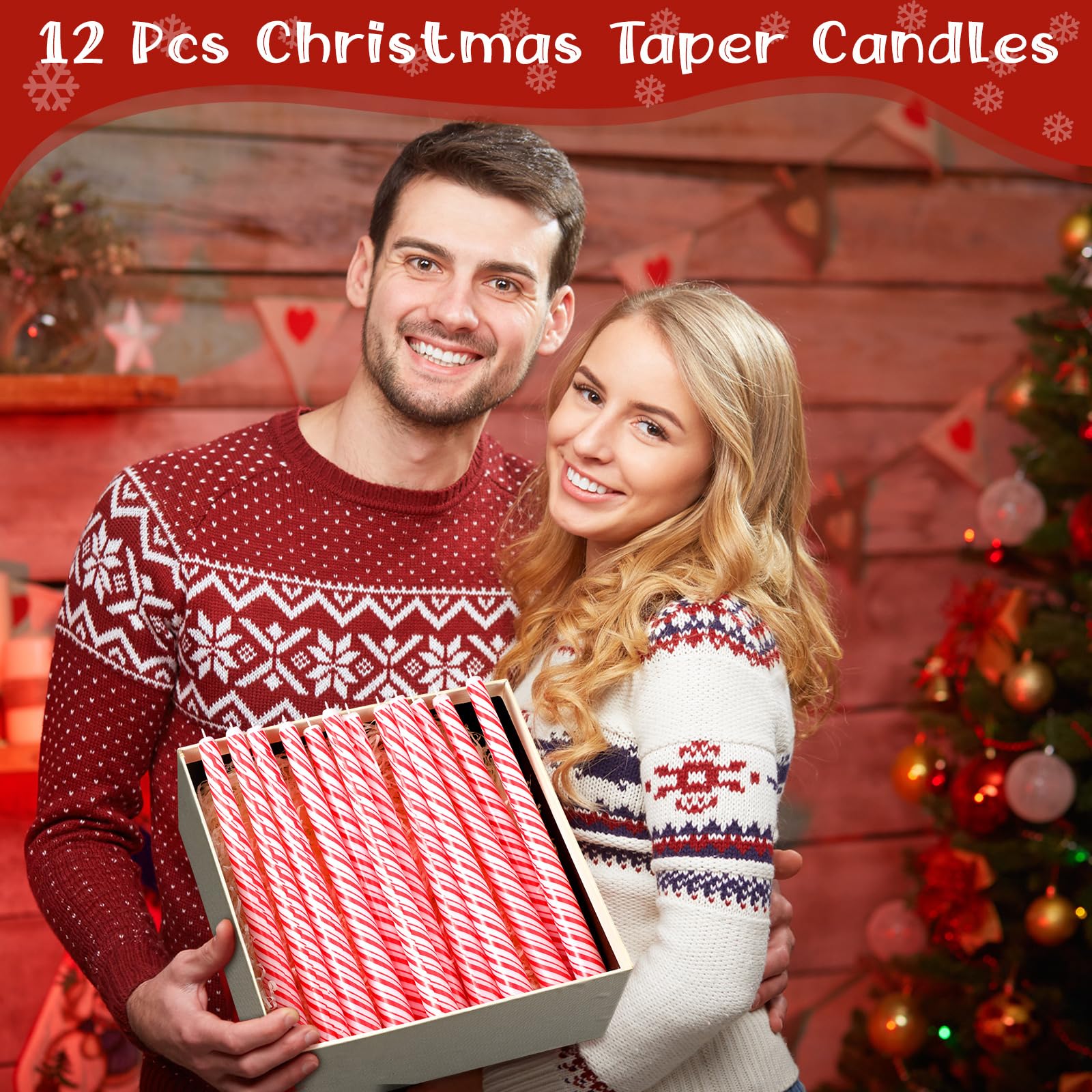 Tujoe 12 Pcs Christmas Taper Candles 10 Inch Tall Red and White Stripes Candles Long Burning Candles Christmas Decoration Christmas Candle for Christmas Dinner Xmas Party Table Decoration