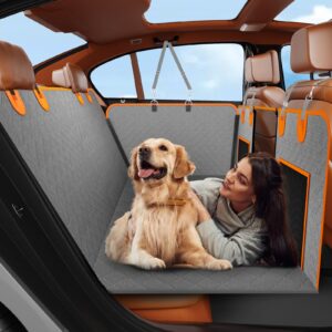 instraella back seat extender for dogs, dog car seat cover for back seat with waterproof hard bottom for car suv, dog hammock travel bed to protect your car backseat (for car/compact suv-grey)